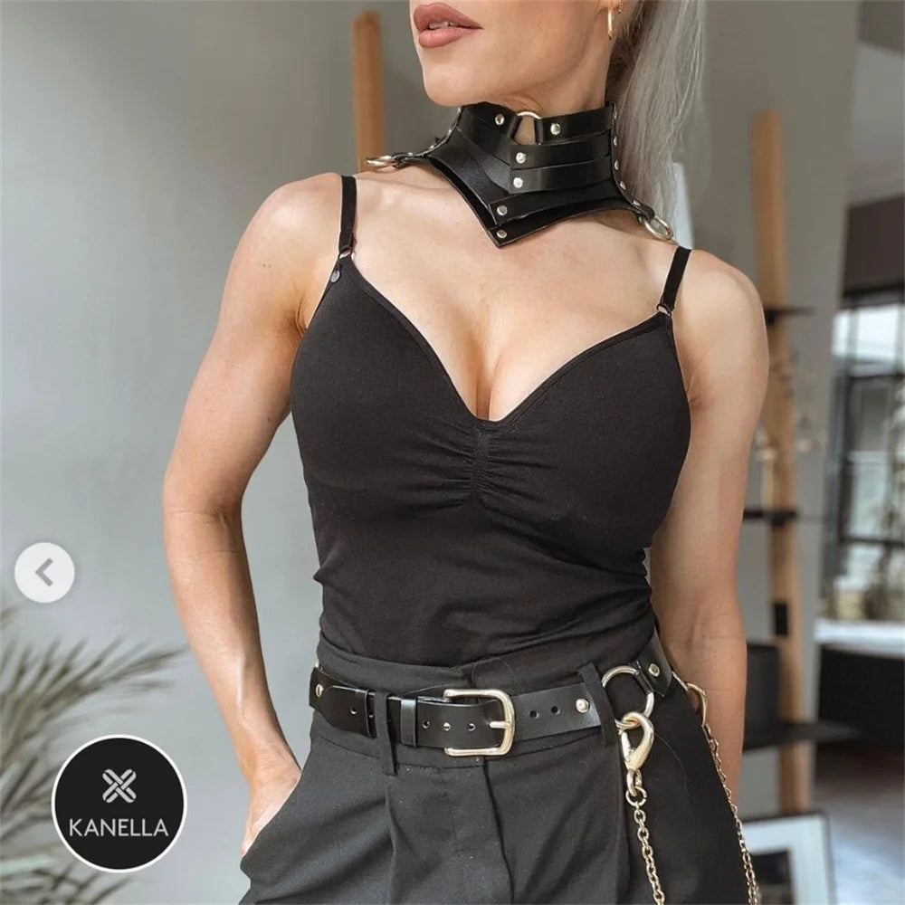 Black Sexy Trendy Rock Gothic Neck Collar Necklaces Jewelry Gothic Leather Belt Rivets Harajuku Punk Choker Necklace for Women Gift