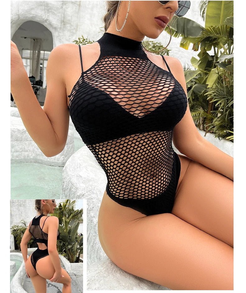 Sexy White Mesh Bodysuit – Fishnet Transparent Club & Beachwear