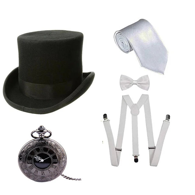 Roaring 20s Gatsby Gangster Accessory Kit – Vintage Panama Hat, Bow Tie & Suspenders for Dashing 1920s Cosplay or Speakeasy Style
