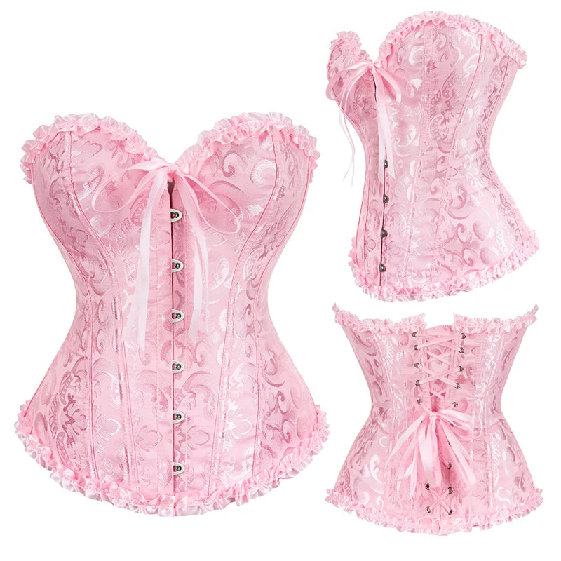 Sexy Gothic Overbust Corset Top – Lace-Up Boned Bustier with Elastic Fit, Steampunk Body Shaper for Women