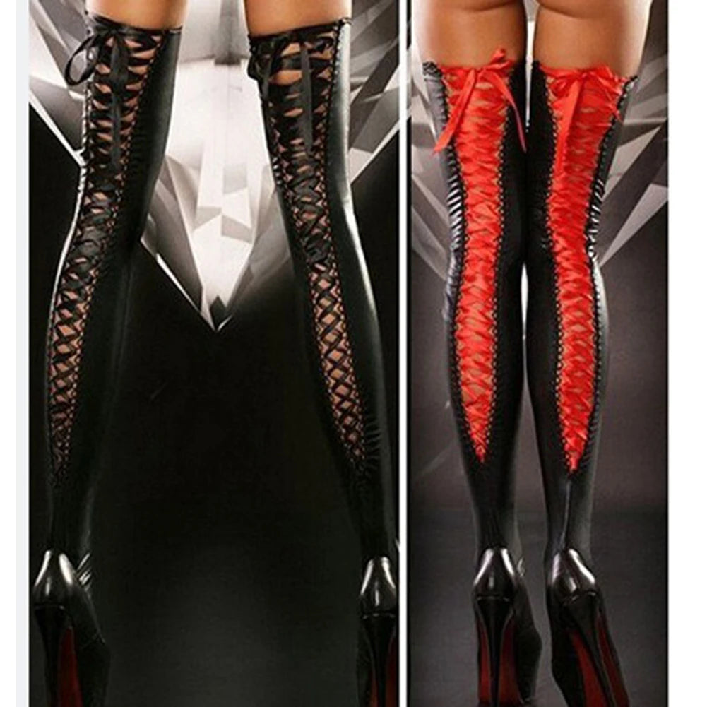 Lace Up & Stand Out – Thigh-High Patent Leather Stockings