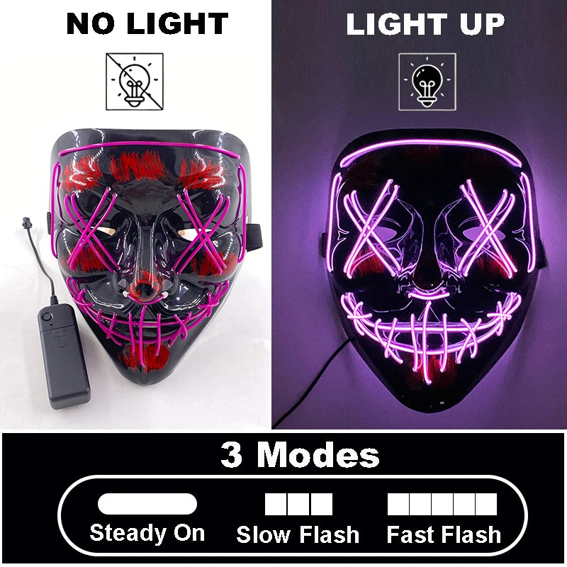 Glow-in-the-Dark Halloween Mask – Neon Luminous Half-Face Masque for Cosplay & Costume Parties