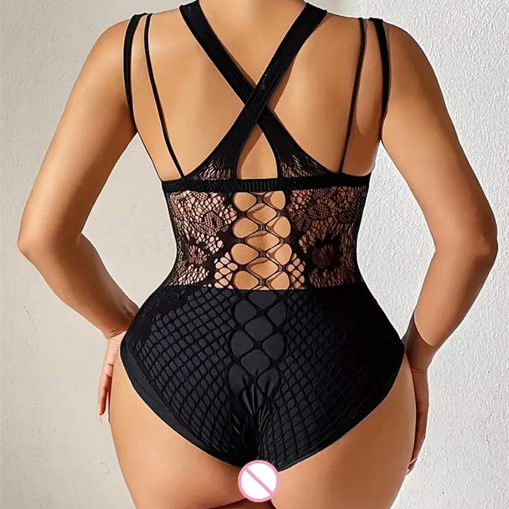 Erotic Fishnet Bodysuit Lingerie – Hot Transparent One-Piece Jumpsuit for Women, Sensual Exotic Underwear Costume