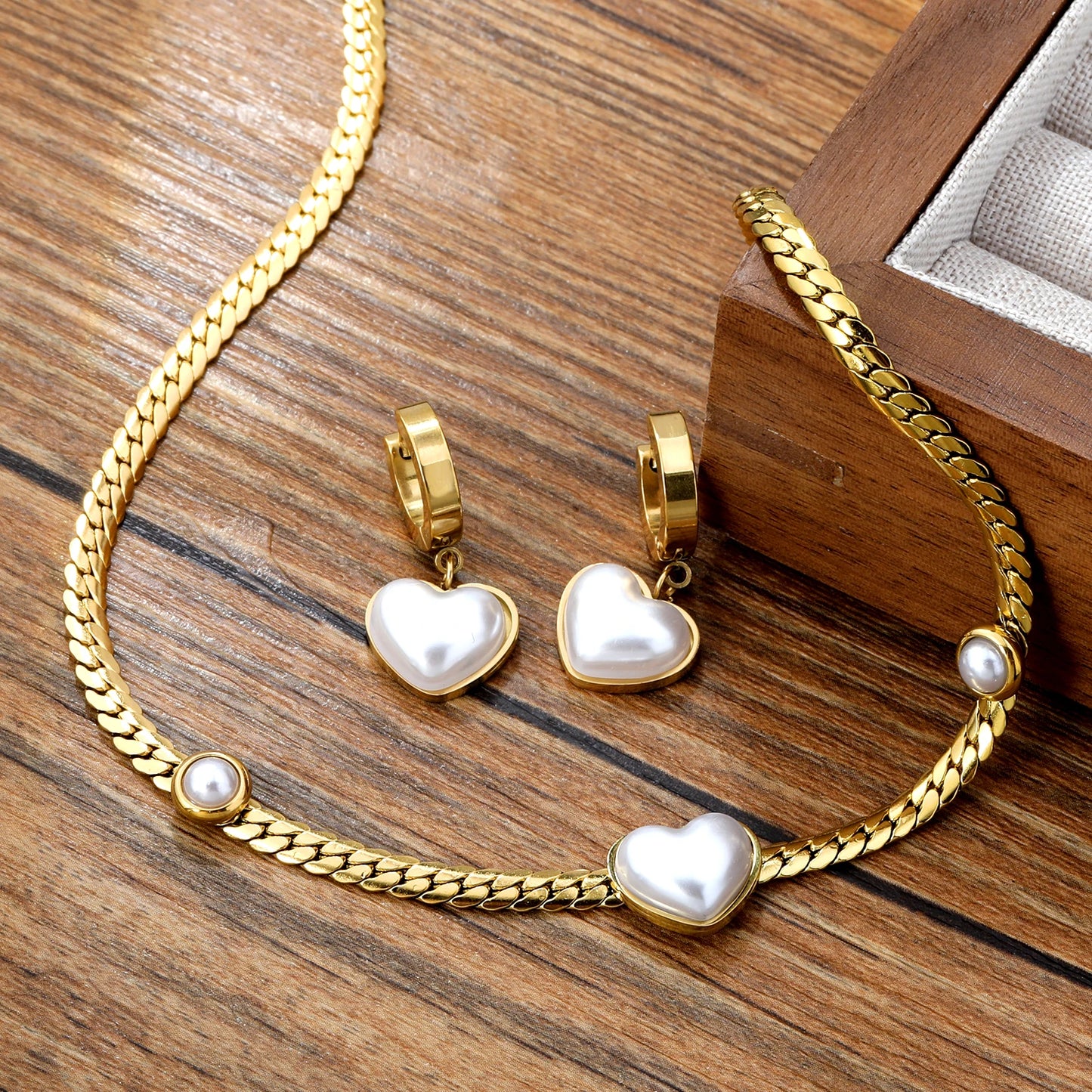 Elegant Pearl Heart Jewellery Set
