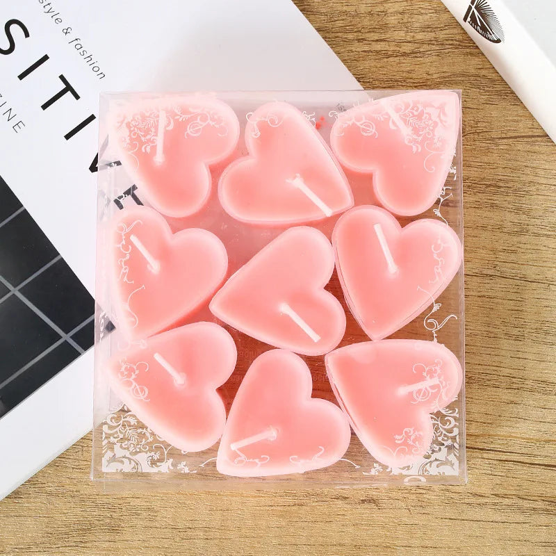 9Pcs Cute Heart Candles- Love in Flame – Heart-Shaped Smokeless Candle for Proposals & Special Moments