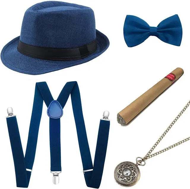 Roaring 20s Gatsby Gangster Accessory Kit – Vintage Panama Hat, Bow Tie & Suspenders for Dashing 1920s Cosplay or Speakeasy Style