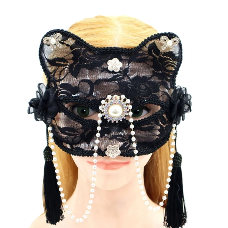 Sexy Lace Cat Face Mask – Elegant Masquerade & Halloween Mask for Women