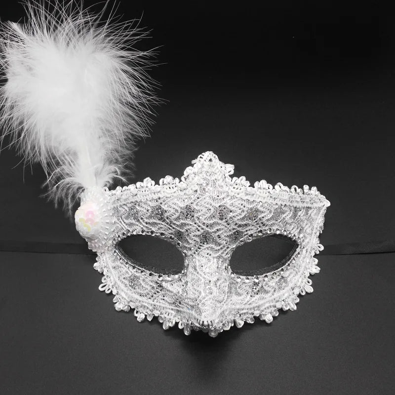Seductive Lace & Feather Mask – Elegant Half Face Cover for Cosplay, Masquerades & Party Costumes