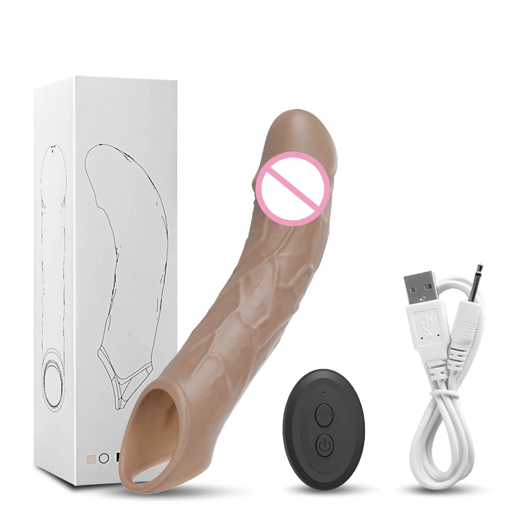Remote Control Vibrating Penis Extension Sleeve – Reusable Silicone G-Spot Stimulator & Ejaculation Delay Toy for Couples