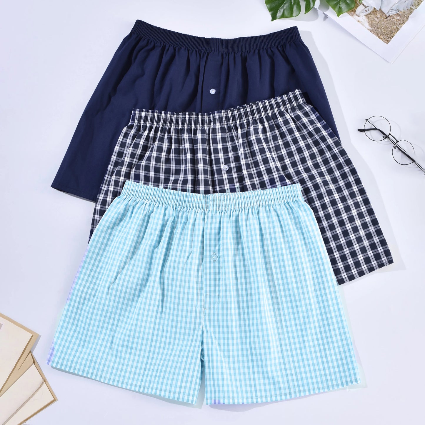 Men’s Classic Cotton Boxer Shorts – Casual, Loose, Striped & Plaid Sleepwear Underwear