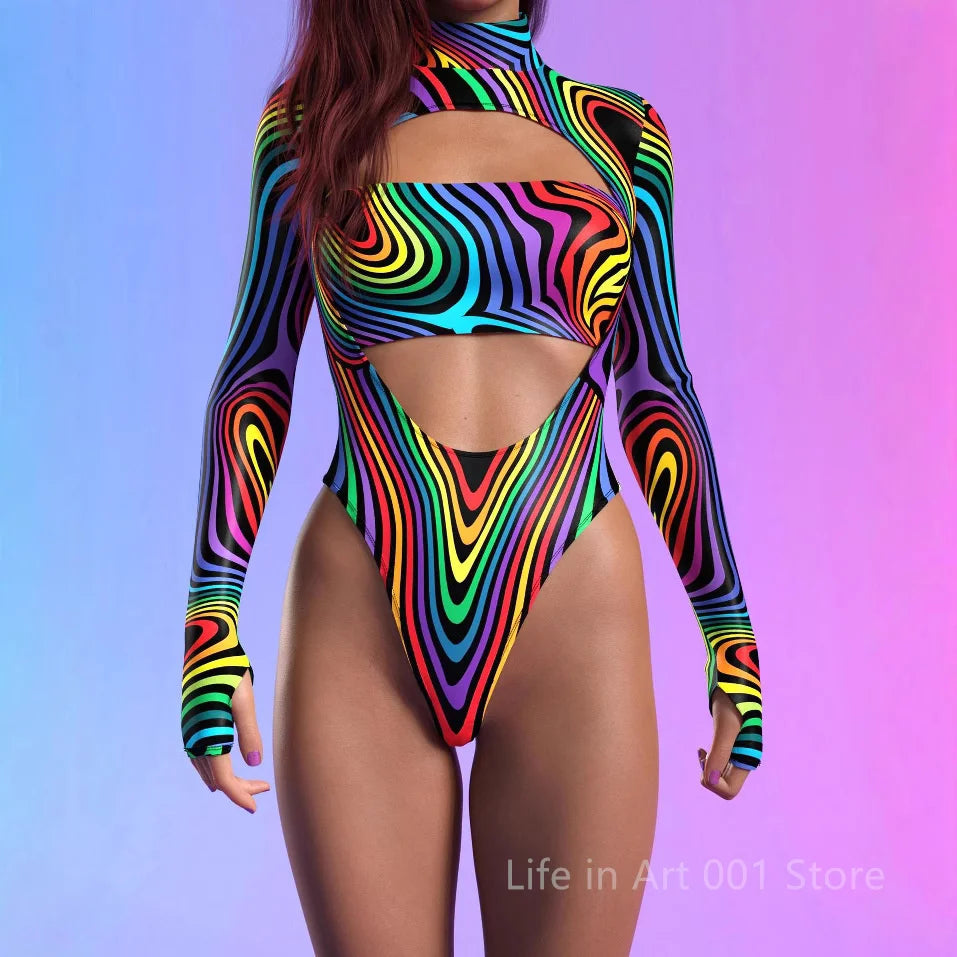 Choice of colours - Sexy Women’s Graffiti Art Bodysuit – Open-Heart Leotard Tights Jumpsuit for Carnival, Party, Cosplay & Swimwear
