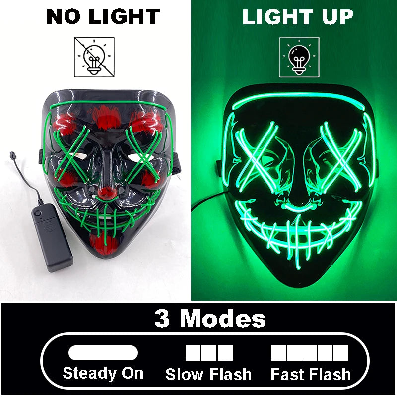 Glow-in-the-Dark Halloween Mask – Neon Luminous Half-Face Masque for Cosplay & Costume Parties