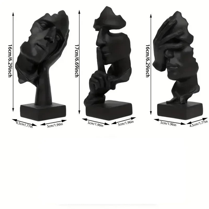 3-Piece “Thinker” Statue Set – Silence Is Gold Abstract Resin Figurines | Modern Home & Office Decorative Sculptures