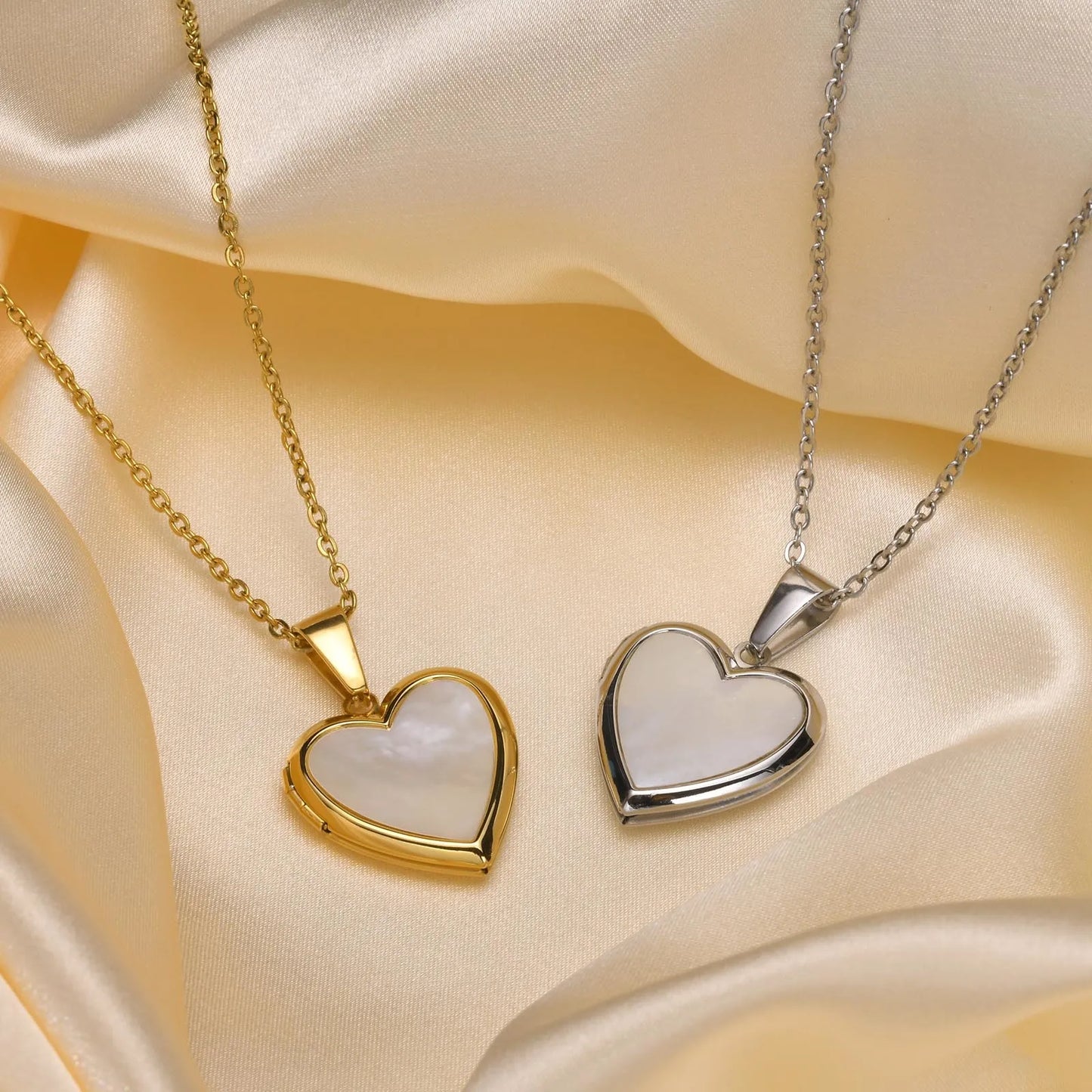 Golden Heart Locket Necklace with Crystal Pearl