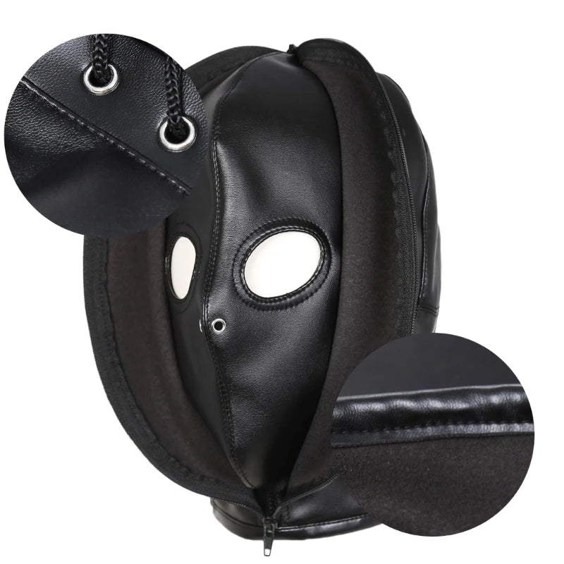 Zippered PU Leather Full Head Mask – Erotic Horror Headgear for Roleplay, Fetish Wear, & Halloween Domination