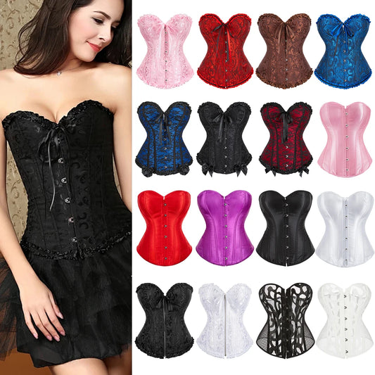 Sexy Gothic Overbust Corset Top – Lace-Up Boned Bustier with Elastic Fit, Steampunk Body Shaper for Women