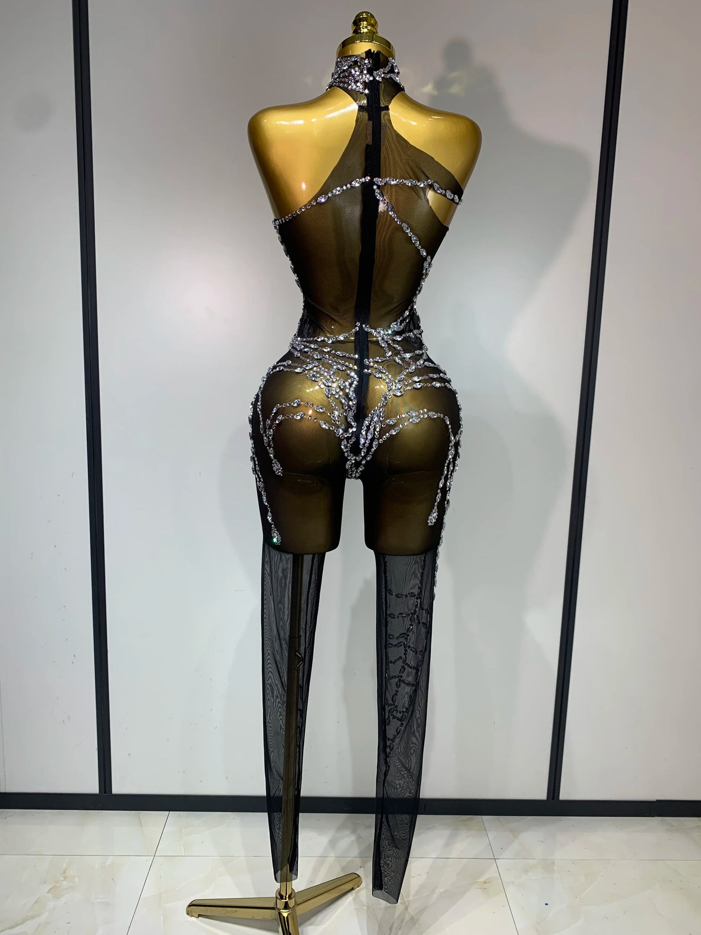 Sparkly Mesh Diamond Jumpsuit for Women – Sexy See-Through Clubwear, Go-Go Dancer & Drag Queen Stage Costume