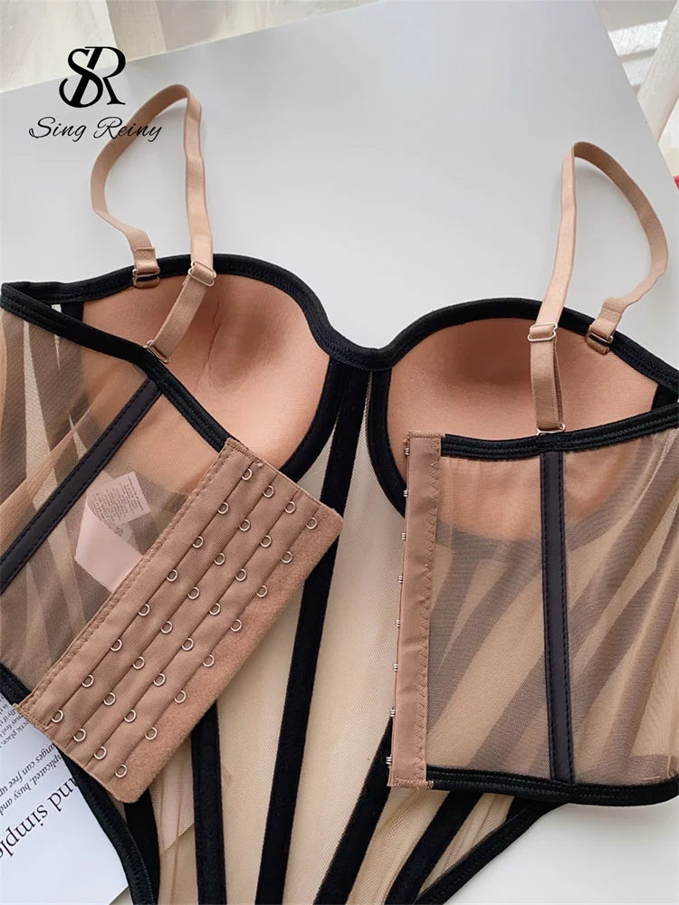 Sexy Sheer Corset Tank Top – Strapless Transparent Striped Camisole for Women, Slim Backless Streetwear Lingerie