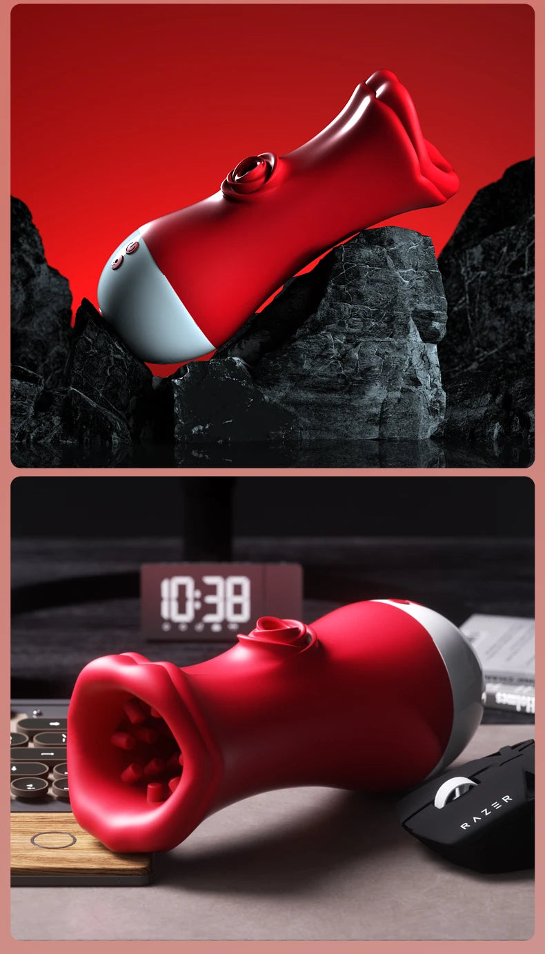 2-in-1 Male Tongue Licking & Deep Throat Masturbator – Glans Stimulator & Training Cup