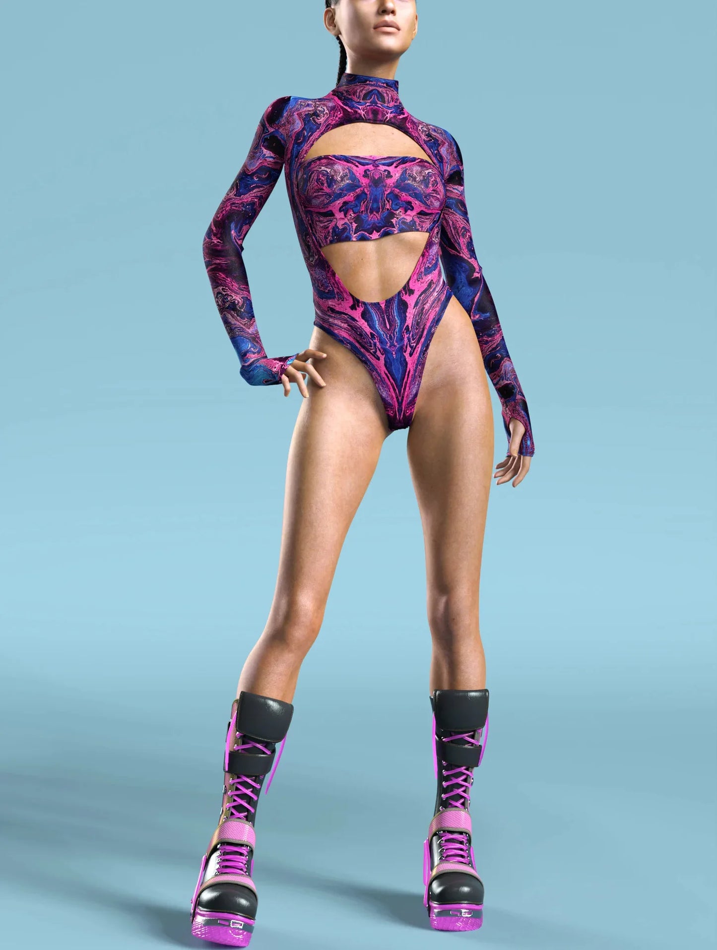 Choice of colours - Sexy Women’s Graffiti Art Bodysuit – Open-Heart Leotard Tights Jumpsuit for Carnival, Party, Cosplay & Swimwear