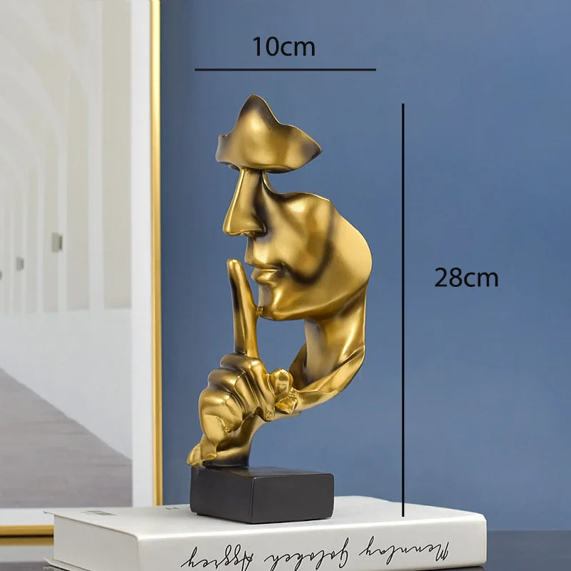 “Thinker” Resin Statue – Silence Is Gold Figurine | Retro Abstract Face Sculpture for Home, Office & Study Decor