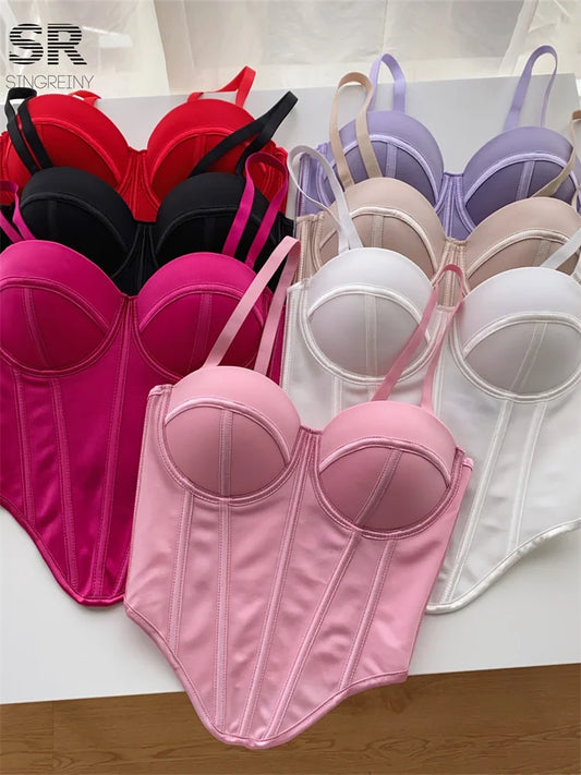 Fashion Sexy Camisole for Women – Slim Fit French-Style Solid Sleeveless Tank Top with Built-In Bra