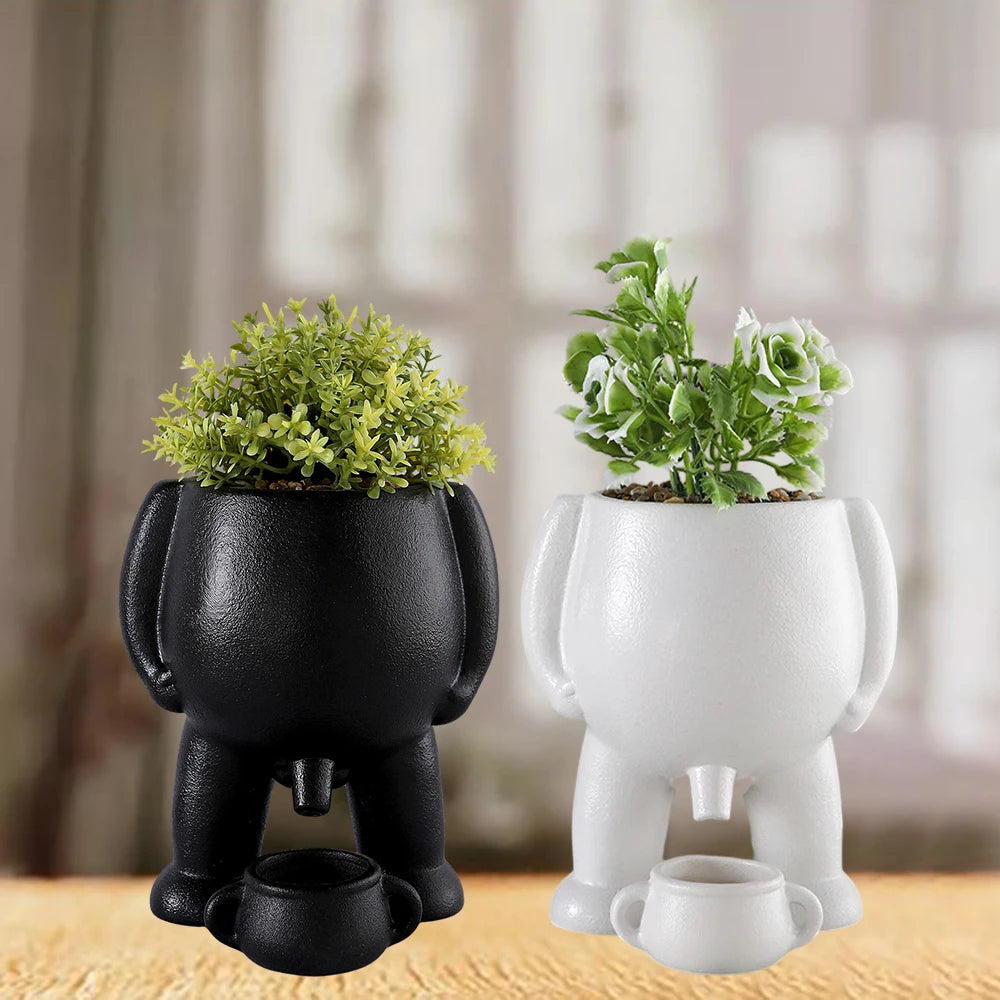 The Pot That Pees – Funny Ceramic Planter for Desk or Patio Black White Peeing Boy Cheeky Present Gift