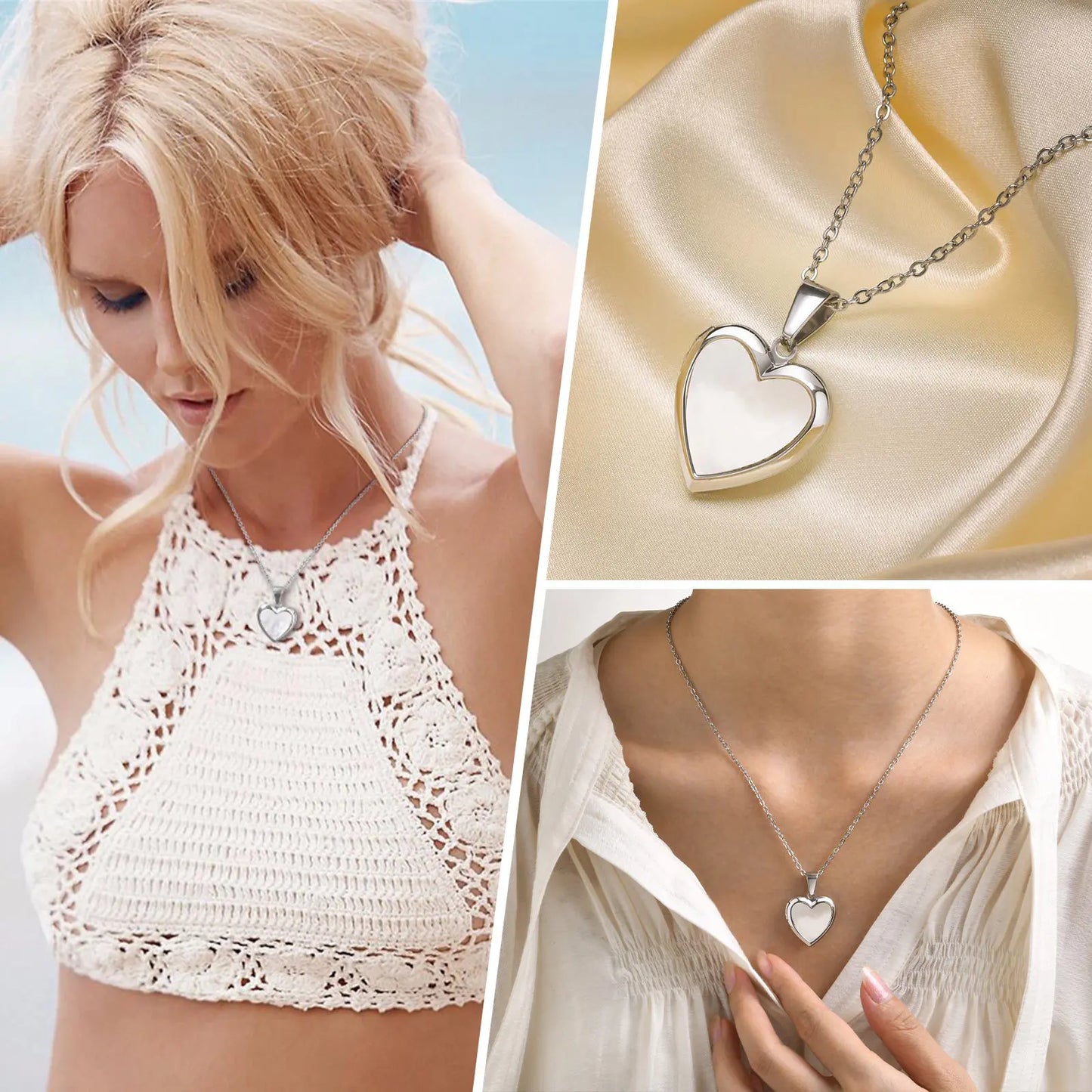 Golden Heart Locket Necklace with Crystal Pearl