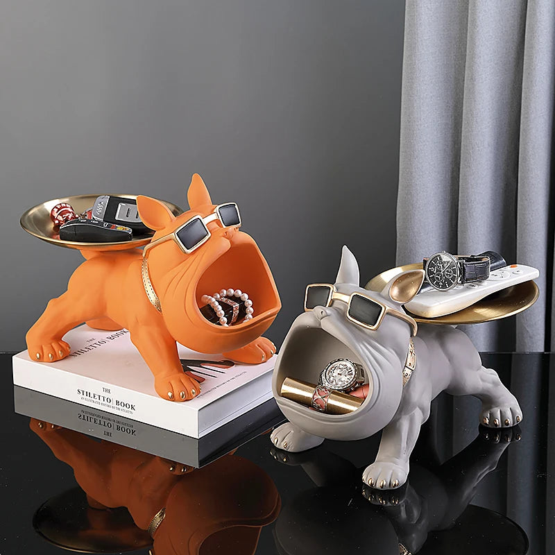 Bulldog Figurine with Storage Box – Resin Dog Statue & Decorative Tray | Home Decor, Puppy Sculpture, Animal Ornament
