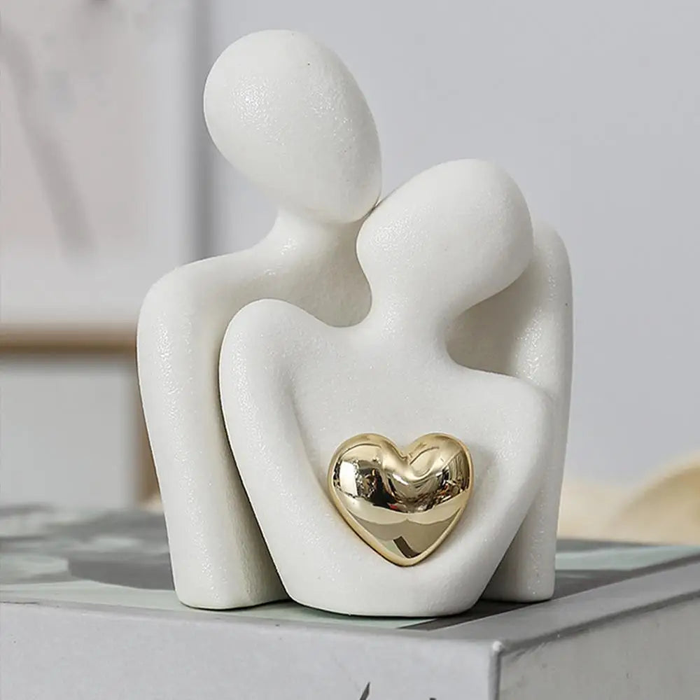 Ceramic Couple Hugging Figurine – Abstract Modern Love Sculpture for Home Décor & Gifts