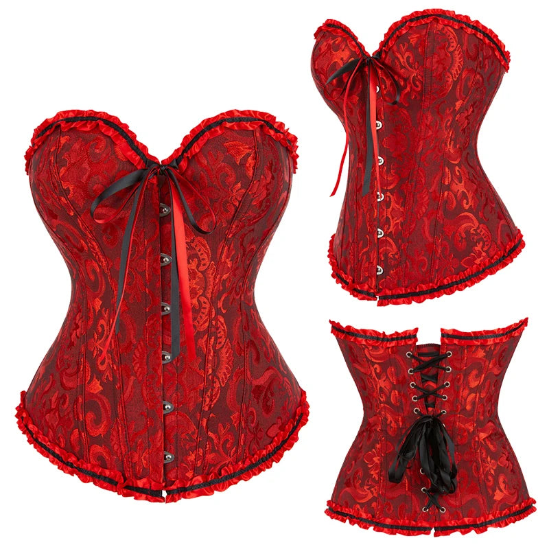 Sexy Gothic Overbust Corset Top – Lace-Up Boned Bustier with Elastic Fit, Steampunk Body Shaper for Women