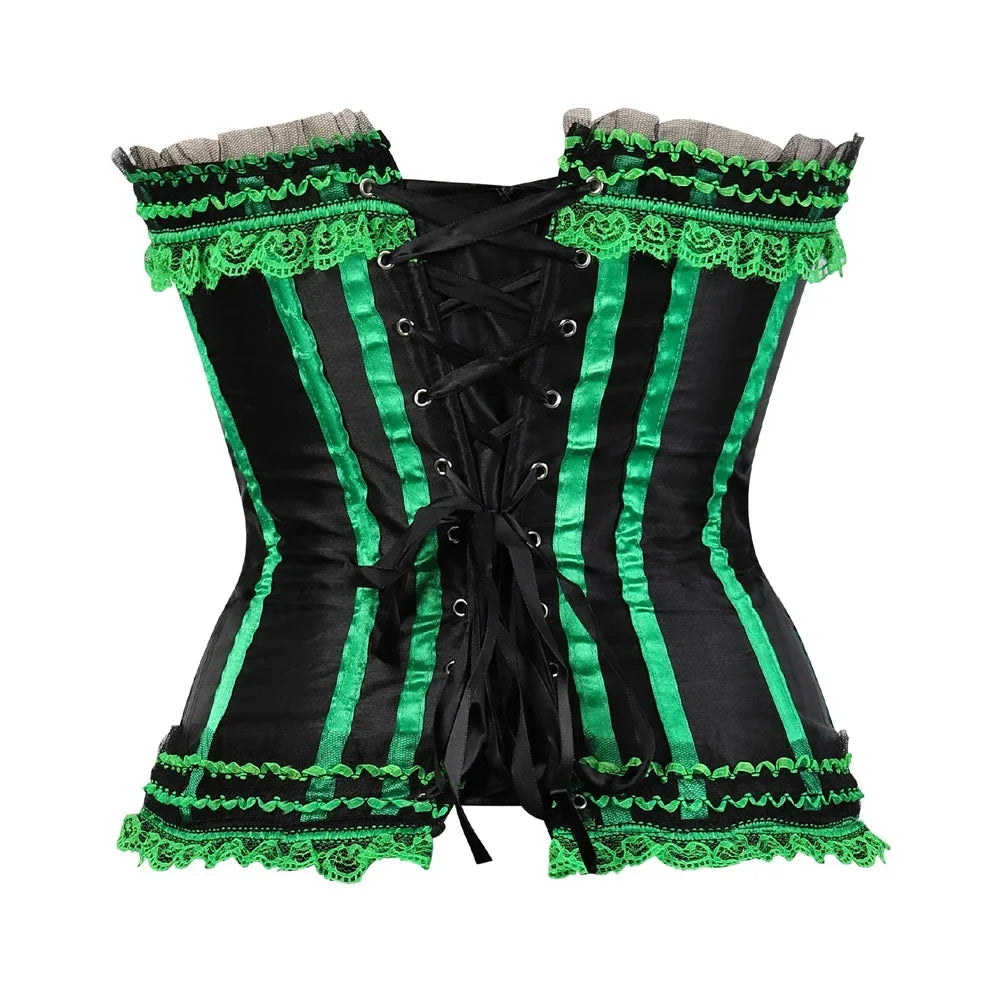 All Size Steampunk Corset – Striped Zip-Up Waist Trainer with Lacing, Sexy Bustier for Dance Parties & Costumes