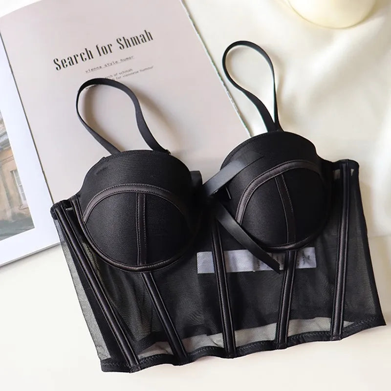 French Lace Dobby Corset Lingerie Set – Soft Bra & Panties for Women, Romantic Wedding Body Shaper & Cropped Top Underwear