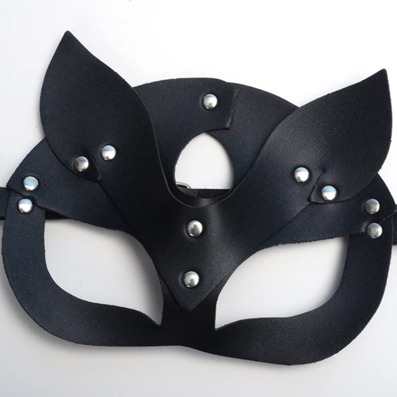 Sexy Black / Red / White  Leather Cat Mask – Erotic Half-Eye Cosplay Mask for Women’s Roleplay, Fetish Wear & Naughty Halloween Fun
