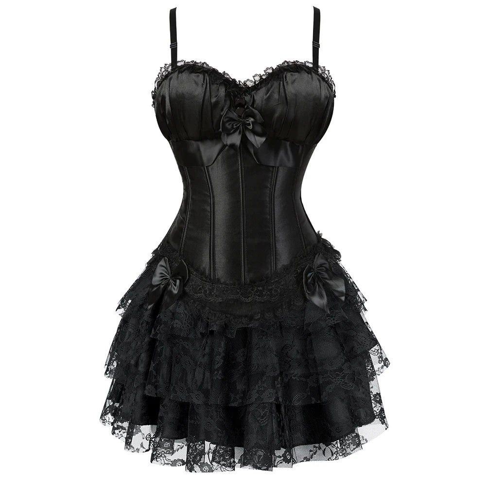 Sexy Red Corset Dress with Straps – Lace-Up Bustier Top & Mini Skirt Set, Showgirl Carnival Party Costume for Women