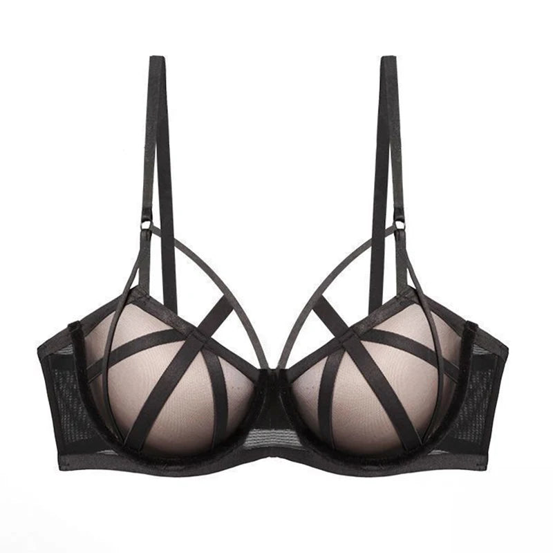 Hot Sale Sexy Lace Lingerie Set – Hollow Push-Up Bra & Bandage Panties for Women, Fluorescent Fashion Underwear (Plus Size C–D Cups)