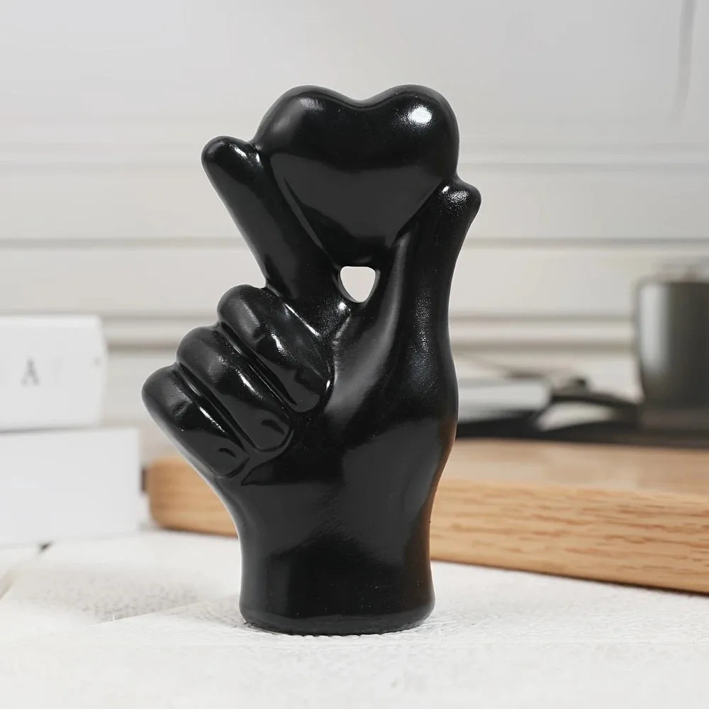 Luxury Heart Hand Gesture Sculpture – Modern Resin Desktop Ornament | Love Finger Art for Home, Office & Shelf Decor