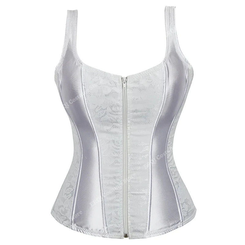 Plus Size Steampunk Overbust Corset with Cups – Zipper Lingerie Bustier with Side Straps, Waist Trainer Corset for Women