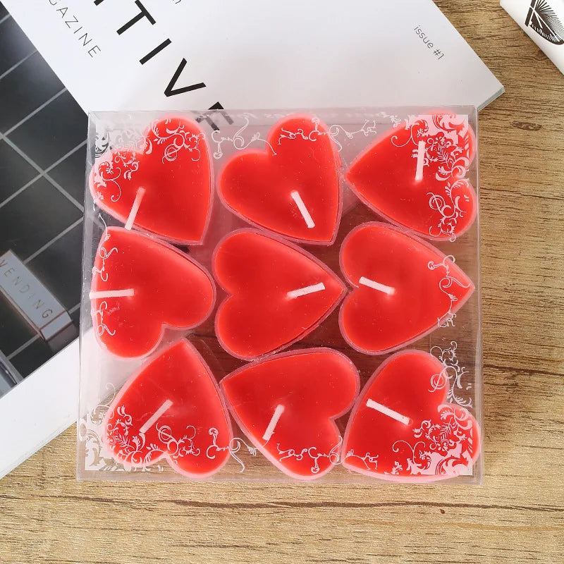 9Pcs Cute Heart Candles- Love in Flame – Heart-Shaped Smokeless Candle for Proposals & Special Moments