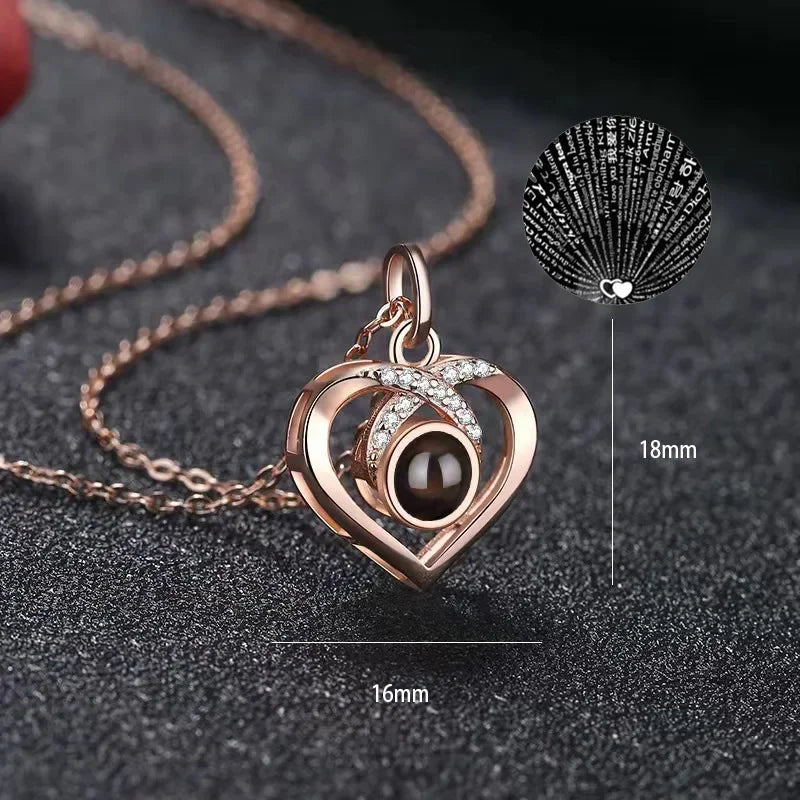 “I Love You in 100 Languages” Heart Pendant Necklace