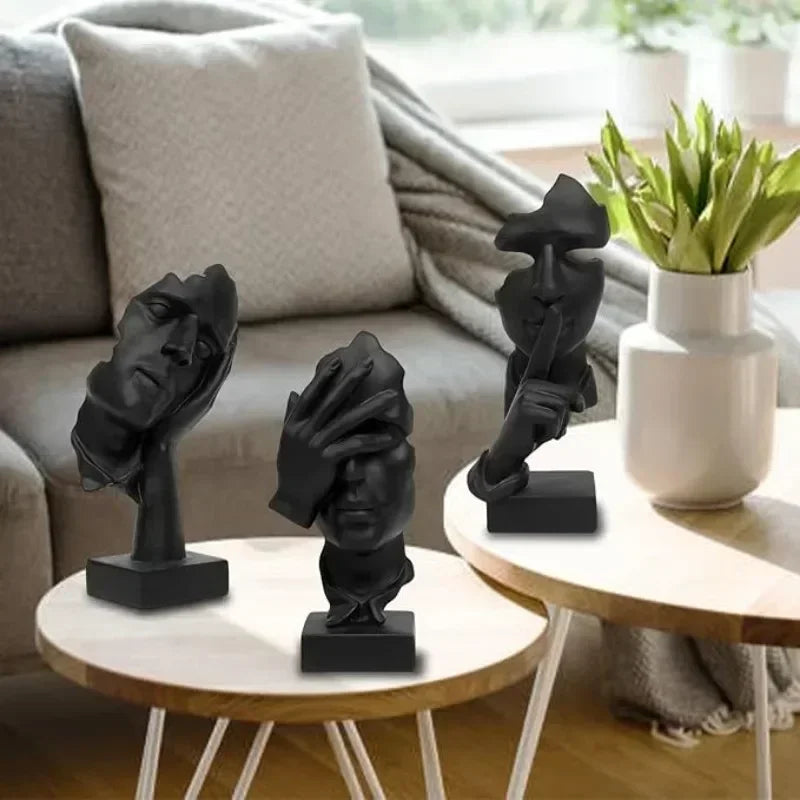 3-Piece “Thinker” Statue Set – Silence Is Gold Abstract Resin Figurines | Modern Home & Office Decorative Sculptures