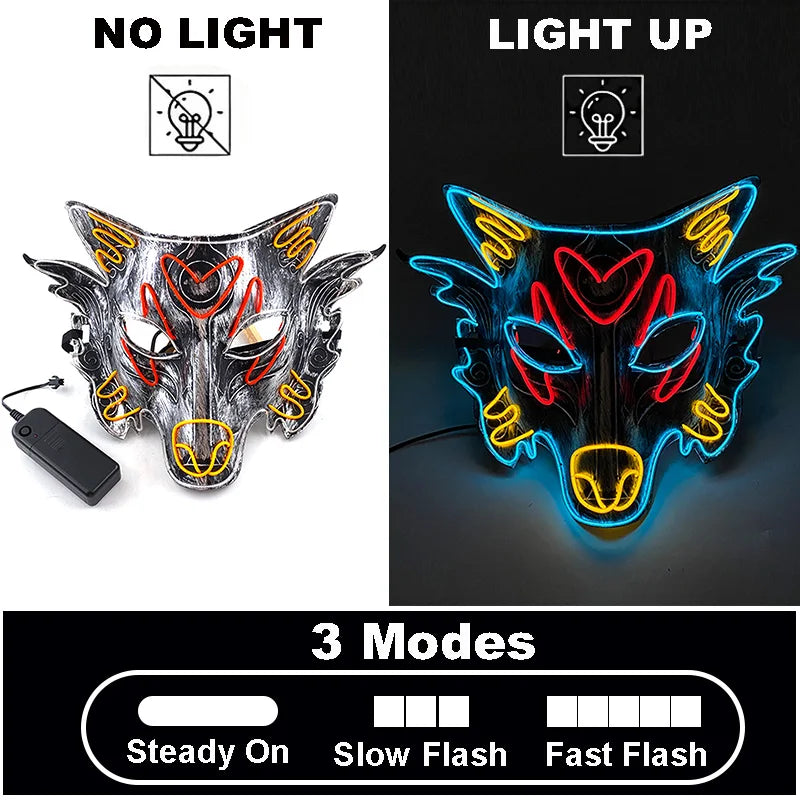 Glow-in-the-Dark Halloween Mask – Neon Luminous Half-Face Masque for Cosplay & Costume Parties