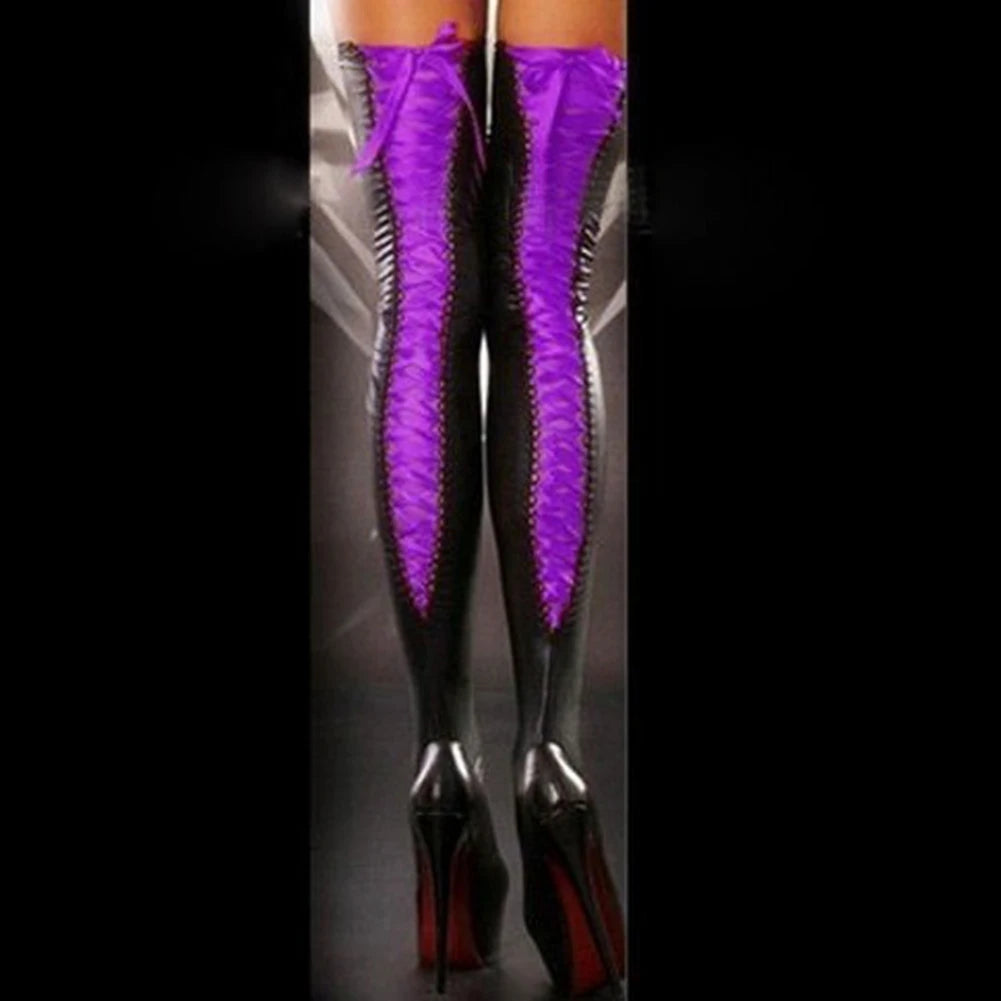 Lace Up & Stand Out – Thigh-High Patent Leather Stockings