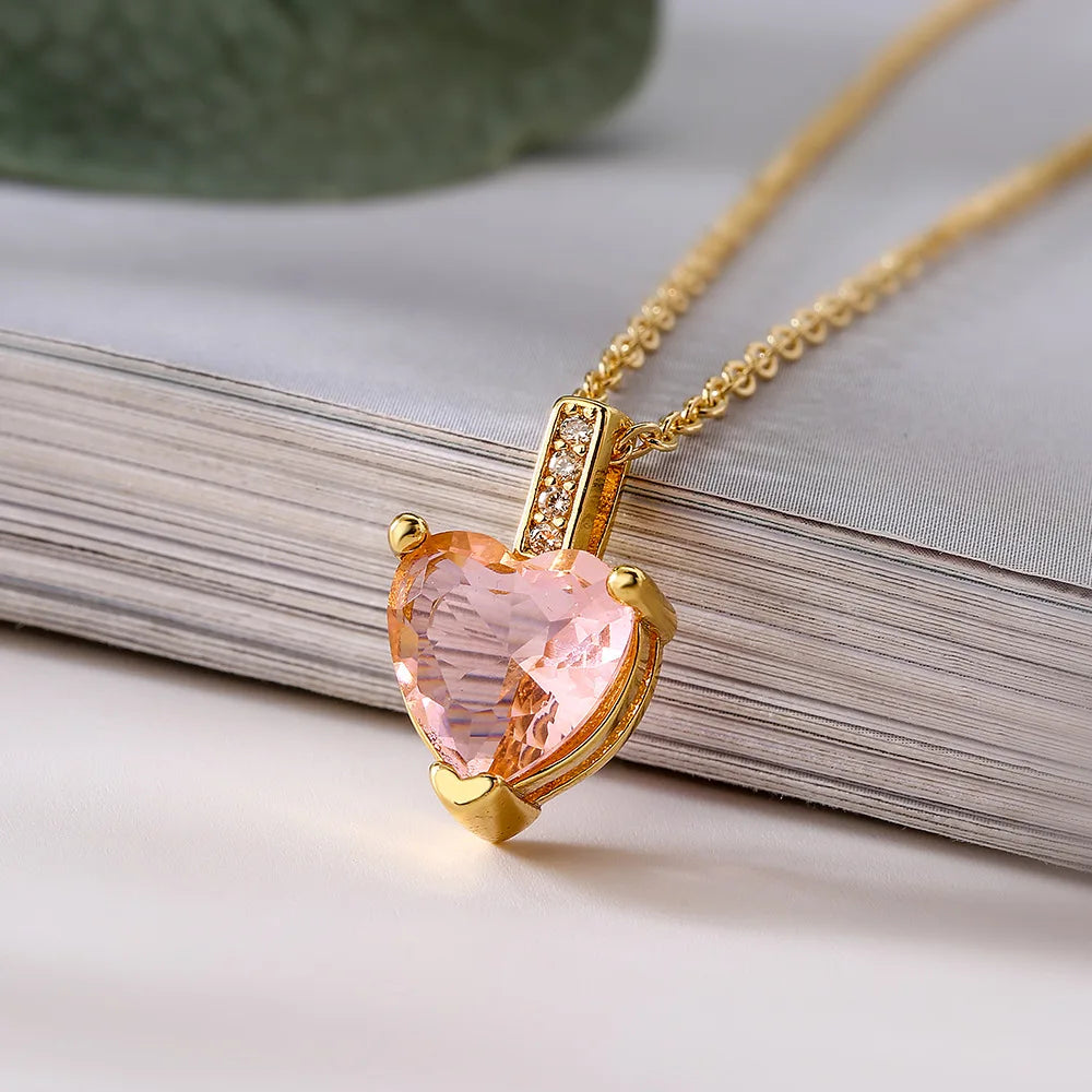 Shimmering Zircon Heart Necklace – Gold Stainless Steel
