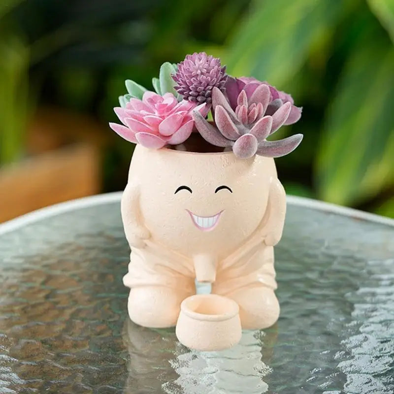 Human Face Flower Pot – Unique Fun Head Planter Vase with Drainage for Outdoor Plants, Garden, Patio, and Office Decor Funny Gift Present Peeing Boy