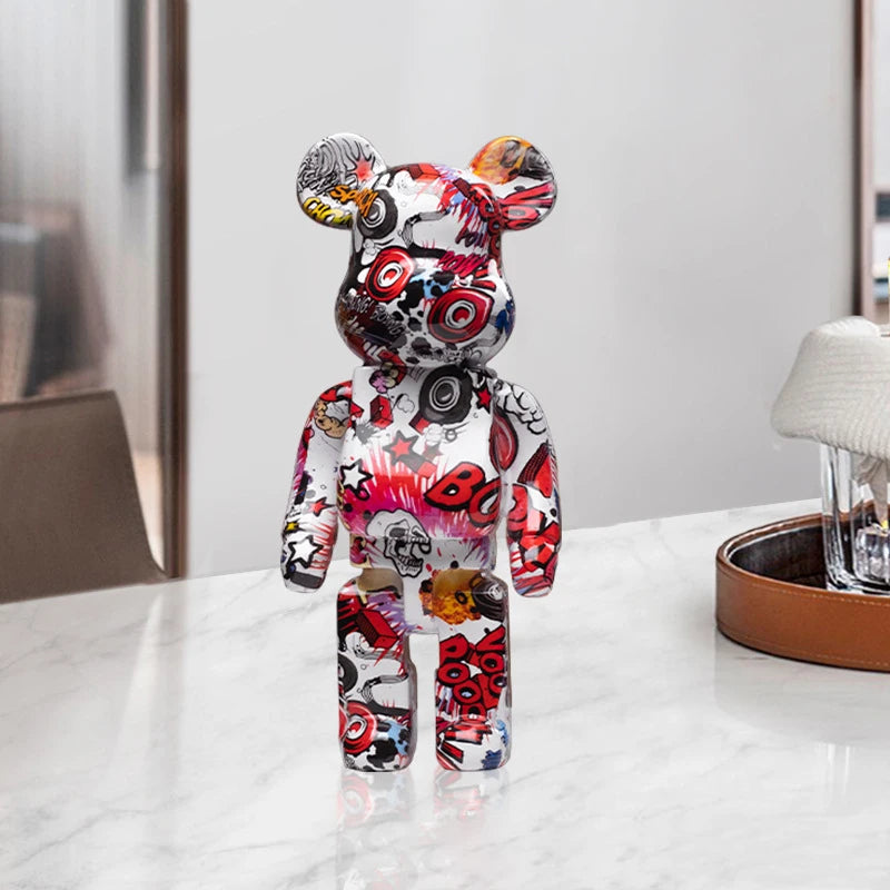Graffiti Bear Figurine – Modern Abstract Animal Ornament & Money Jar | Home, Table & Room Decor