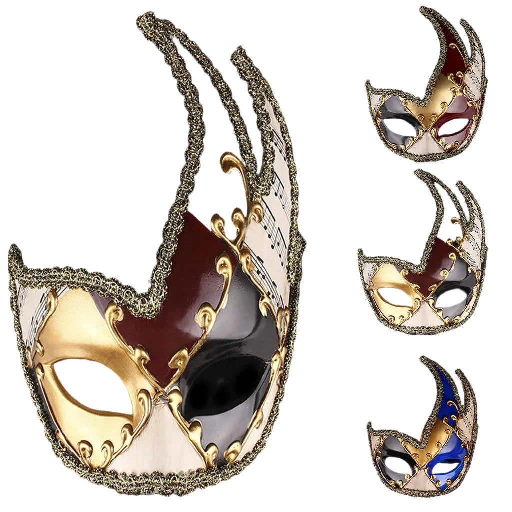 Enigmatic Vintage Venetian Masquerade Mask – Checkered Musical Design for Mardi Gras & Festival Parties