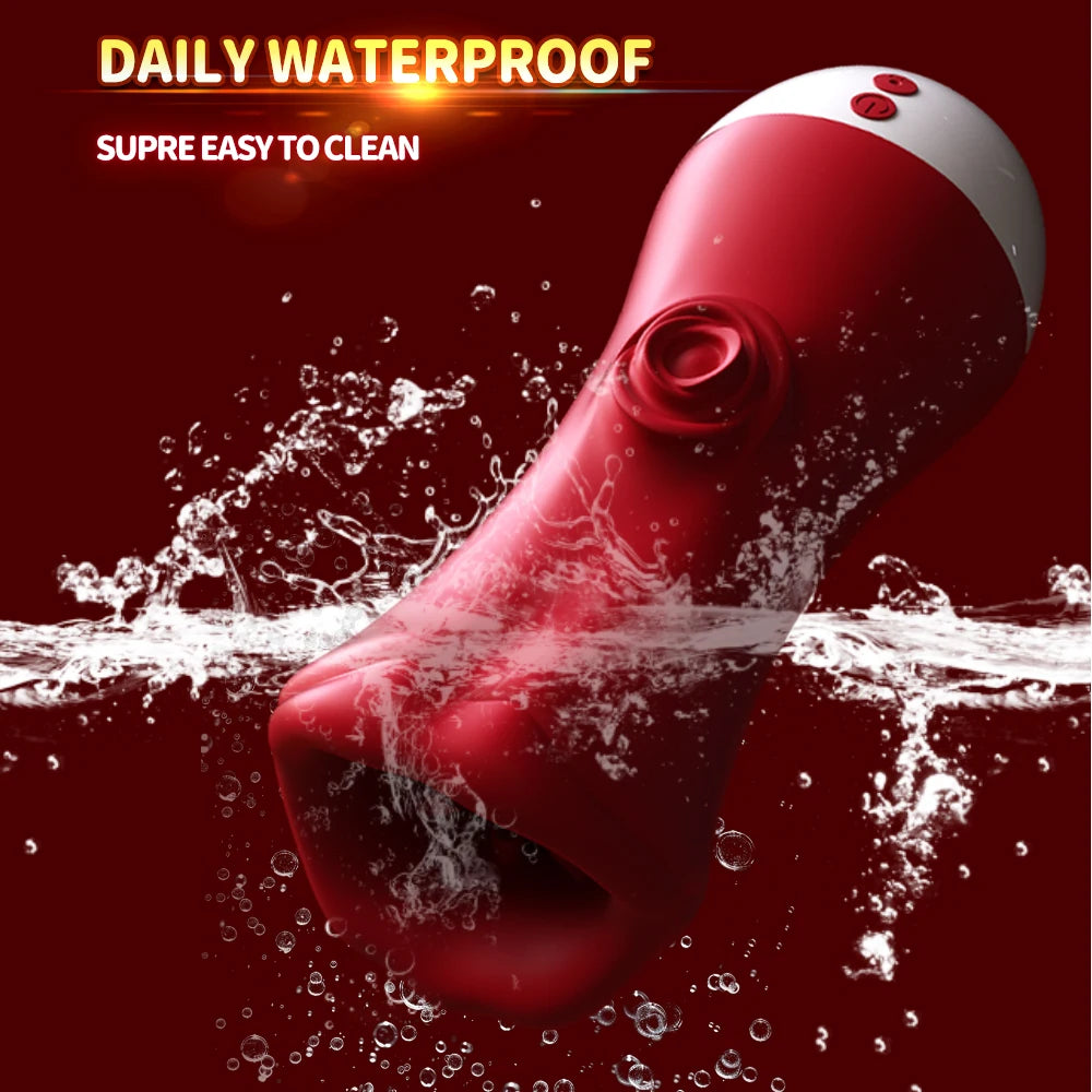 2-in-1 Male Tongue Licking & Deep Throat Masturbator – Glans Stimulator & Training Cup