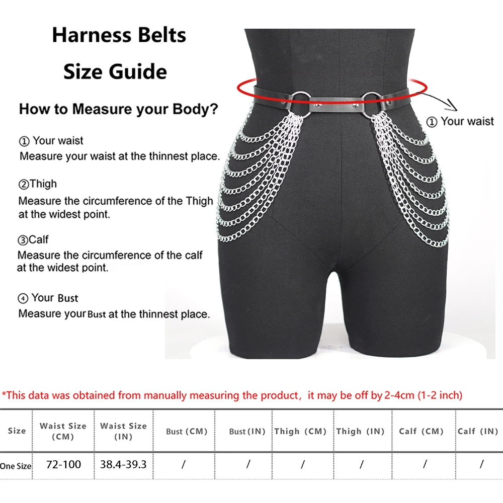 Women’s Sexy Leather Leg Chain Harness – Garter Belt Waist Corset with Thigh Straps & Gothic Accents