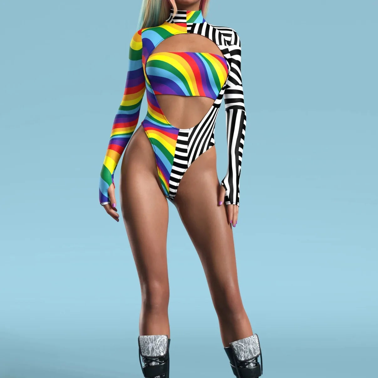 Choice of colours - Sexy Women’s Graffiti Art Bodysuit – Open-Heart Leotard Tights Jumpsuit for Carnival, Party, Cosplay & Swimwear